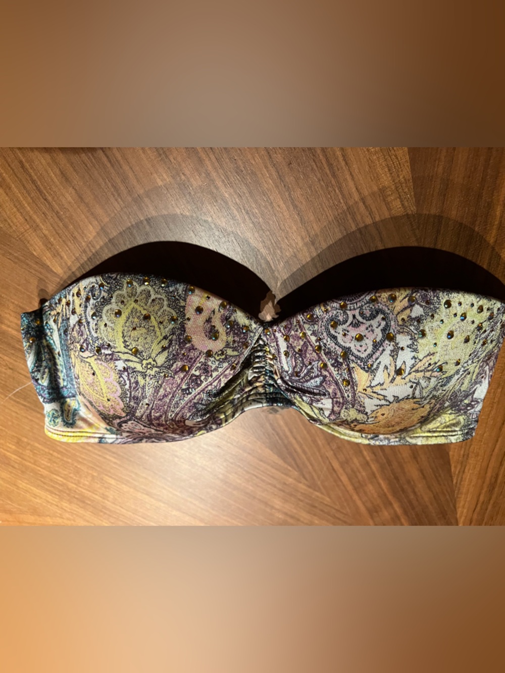 Women's Paisley Print Bandeau Bikini top with Embellished Accents